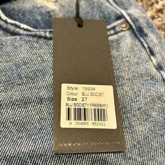 One X One Teaspoon Jeans 27 Blue Freebird Frayed Hems Mid Rise Double Waistband - Picture 4 of 14